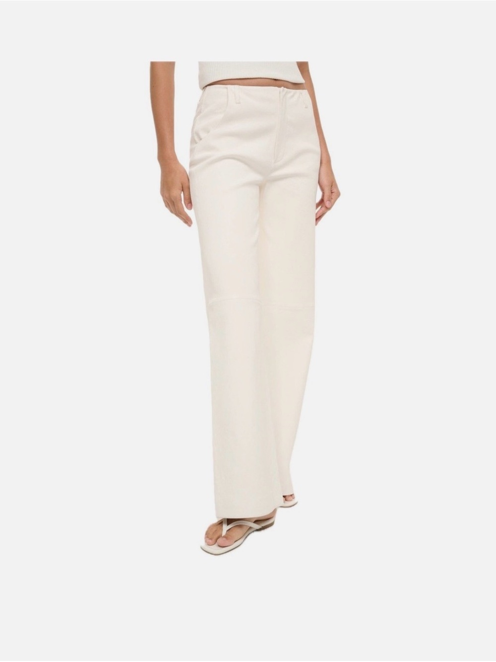 STAUD Aline White Ivory Mid Rise Lamb Leather Bootcut Pants Size 6 NEW